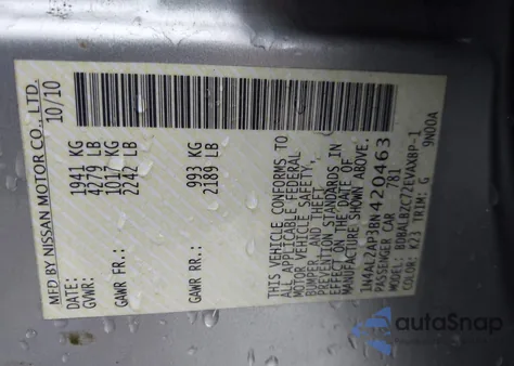 2011 Nissan Altima 2.5 S z USA, uszkodzony, nr VIN 1N4AL2AP3BN420463